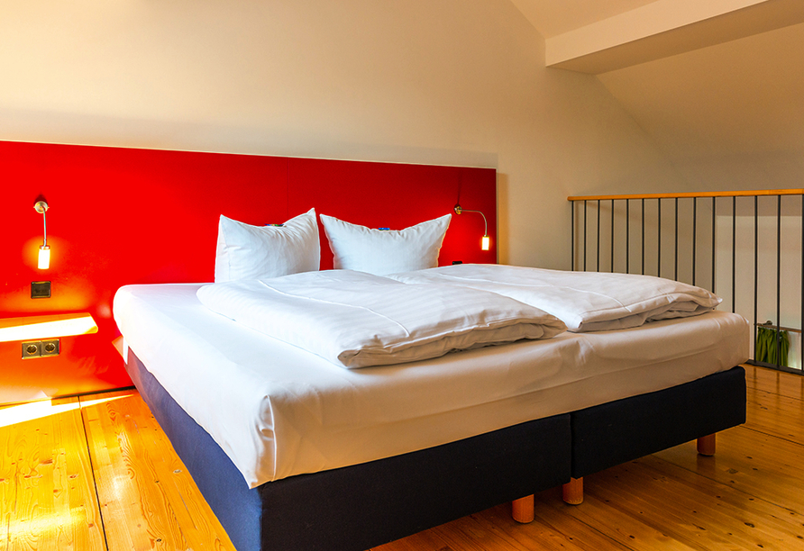 Beispiel einer Schlafempore im Maisonette des Hotels Resort Schloss Auerstedt in Bad Sulza