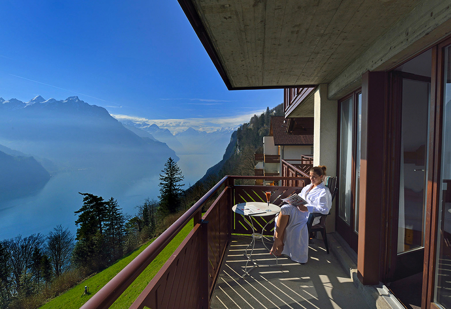 Hotel Bellevue in Seelisberg, Vierwaldstättersee, Schweiz, Ausblick auf den Vierwaldstättersee