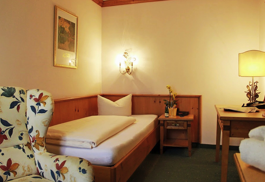 Beispiel eines Einzelzimmers im Post Hotel Mittenwald