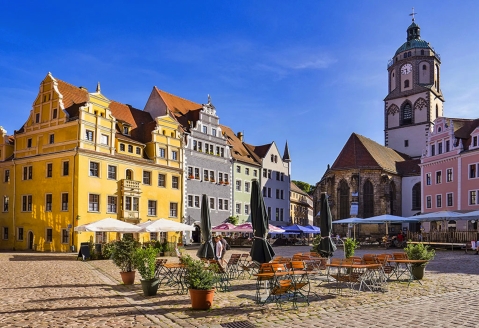Der schöne Marktplatz von Meißen begeistert jeden Urlauber.