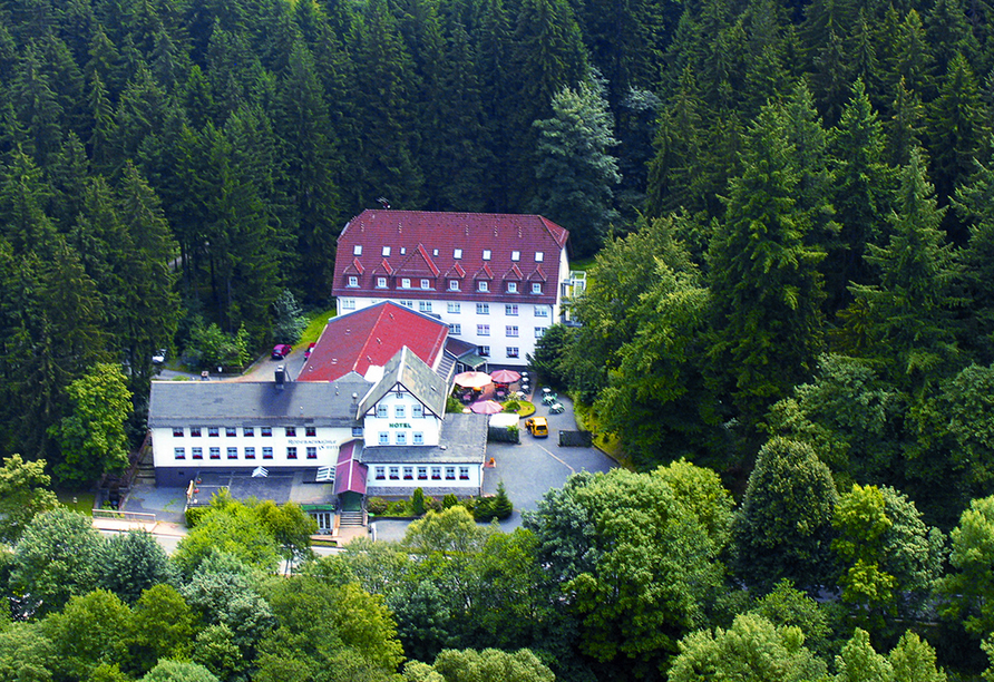 Hotel Rodebachmühle in Georgenthal im Thüringer Wald Luftaufnahme