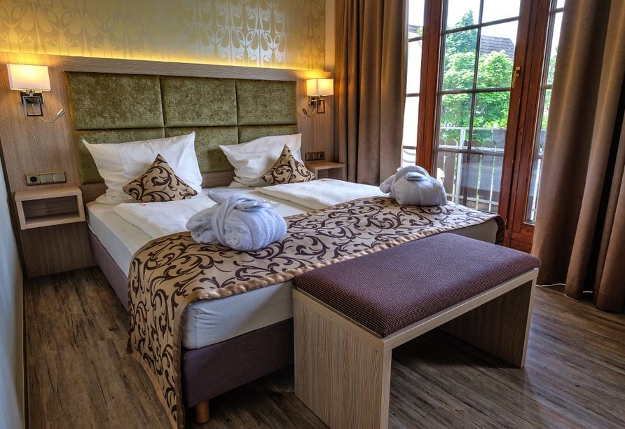 Beispiel des Doppelzimmers Komfort: Machen Sie es sich im Hotel Walpurgishof bequem. 