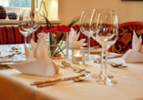 Das Restaurant des Ringhotels Villa Margarete empfängt Sie in angenehmer Atmosphäre.