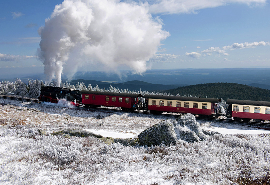 Die Harzer Schmalspurbahn in winterlicher Landschaft