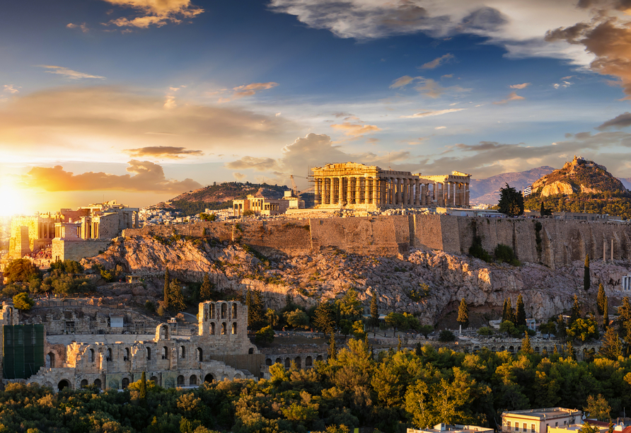Sonnenuntergang über der Akropolis von Athen 