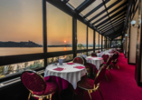 Hotel Concorde in Arona Lago Maggiore Italien, Restaurant Sonnenuntergang
