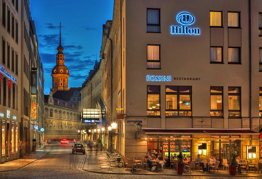 Hilton Hotel Dresden, Haupteingang und Restaurant Rossini