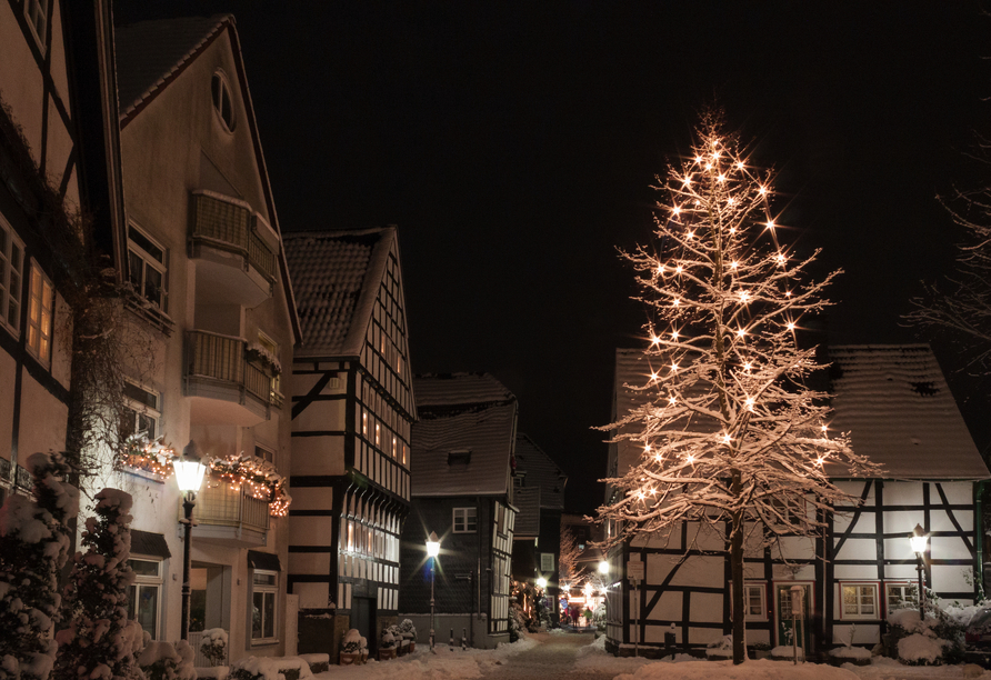 Das winterliche Hattingen begeistert mit seinen charmanten Fachwerkhäusern.