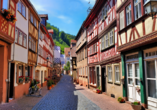 Spazieren Sie durch die Altstadt von Miltenberg mit malerischen Fachwerkhäusern.