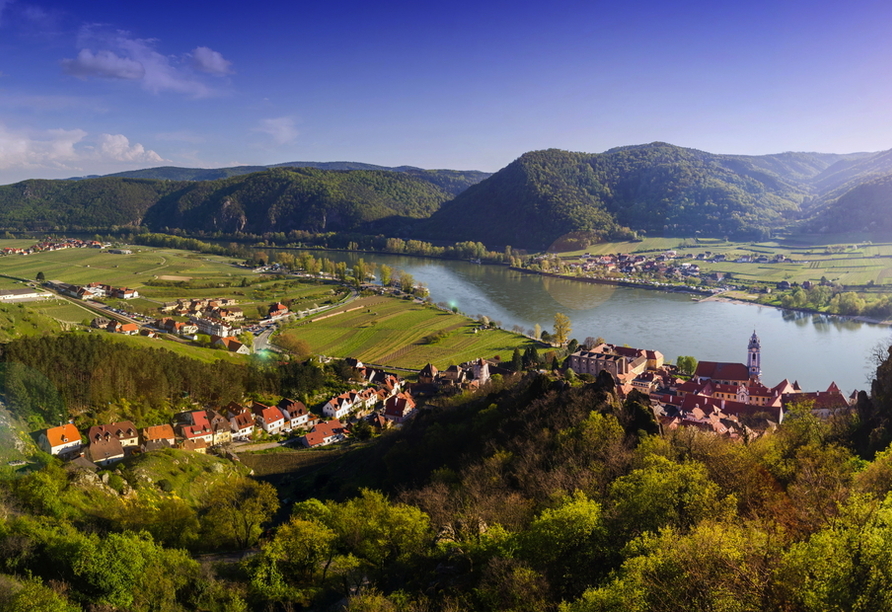 Genießen Sie die herrliche Landschaft der Wachau während Ihrer Flusskreuzfahrt.