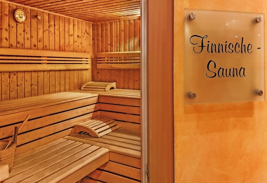 Im Wellnessbereich gibt es auch eine Finnische Sauna.