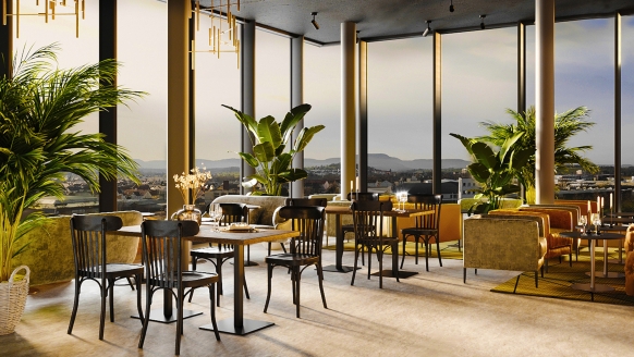 Die Panorama-Skybar des Hotels bietet einen traumhaften Ausblick auf Eislingen.