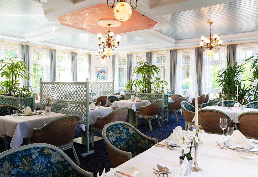 Das Restaurant Palmengarten empfängt Sie in stilvollem, schickem Ambiente.