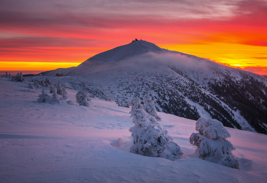 Auch im Winter weiß das Riesengebirge mit der Schneekoppe zu faszinieren.