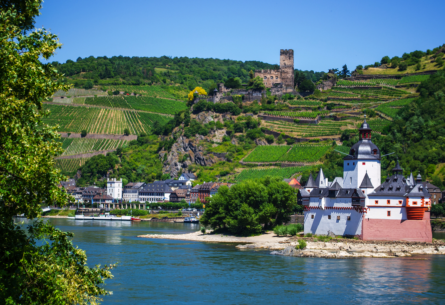 Rheinsteig, Sternwanderreise, Hotel Restaurant Colonius, St. Goarshausen, Burg Pfalzgrafenstein