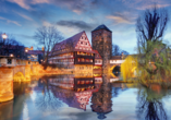 Blick auf Weinstadel, Henkerturm und Henkersteg in Nürnberg