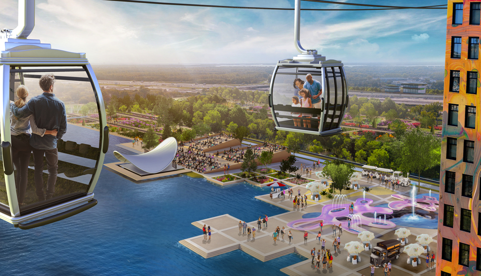 Freuen Sie sich auf eine aufregende Seilbahnfahrt über den Floriade-Park. (Modellbild)