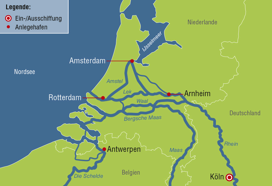 MS Andrea ab/an Köln, Route