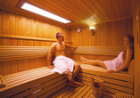 In der Sauna des Hotels können Sie sich entspannen. 