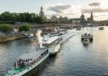 Auf der Elbe werden immer wieder Dampferparaden veranstaltet.