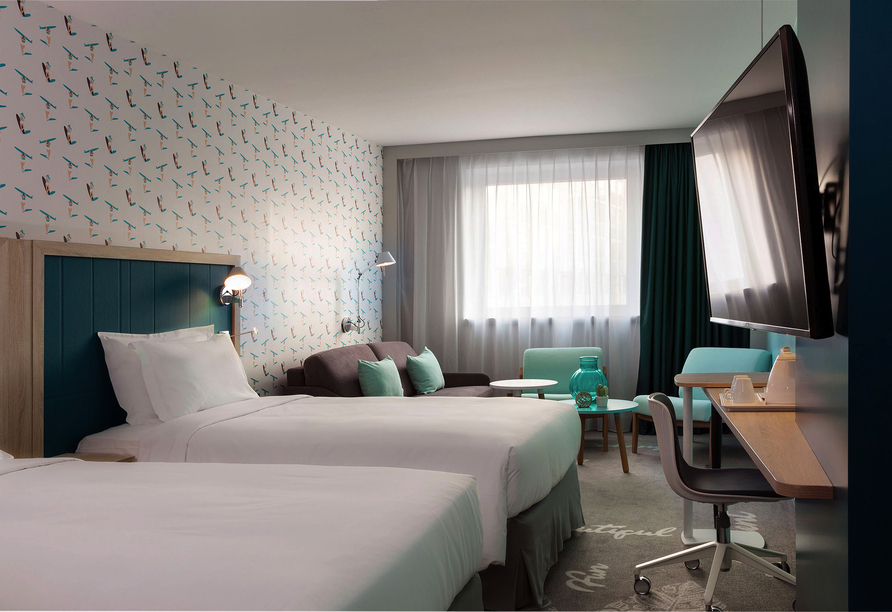 Beispiel eines Doppelzimmers mit getrennten Betten im Hotel Hampton by Hilton Paris Clichy