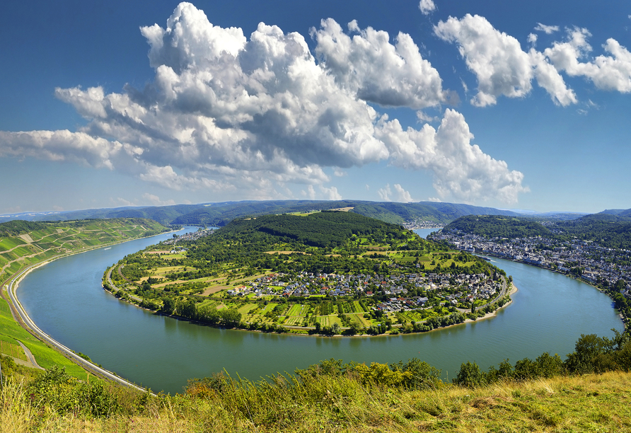 MS Switzerland, Blick von Boppard auf die Rheinschleife.
