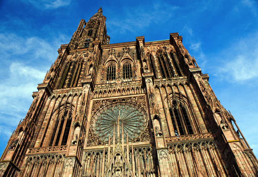 Das Straßburger Münster beeindruckt vor allem mit seiner filigran und reich verzierten Fassade. 