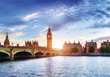 Den berühmten Glockenturm Big Ben werden Sie auf Ihrer Stadtrundfahrt in London bestaunen können.