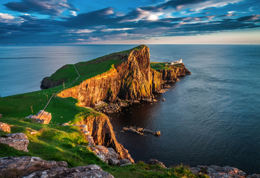 Der Neist Point mit kleinem Leuchtturm ist der westlichste Punkt der Isle of Skye.