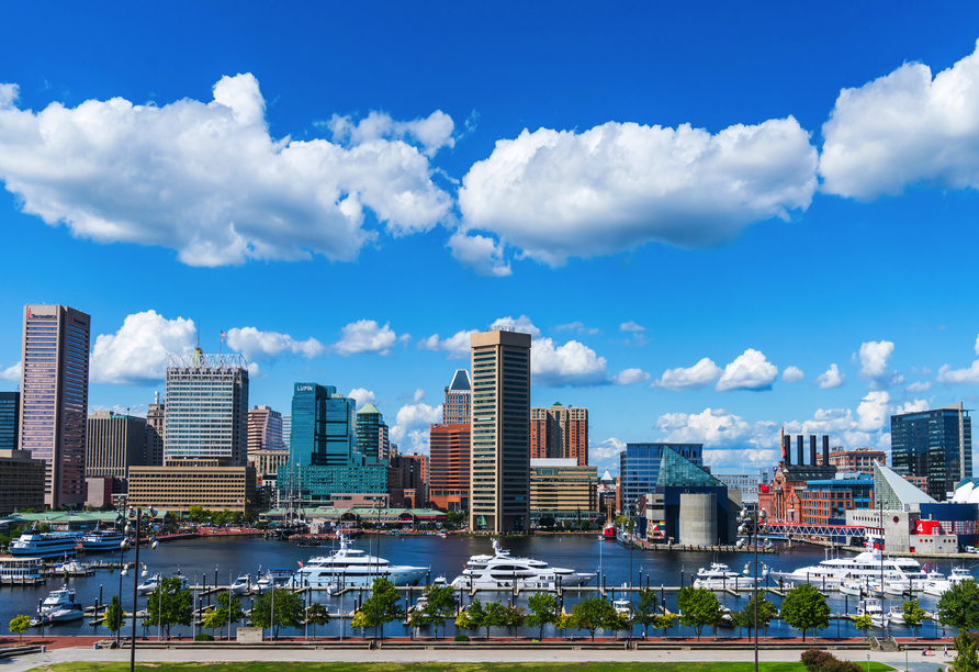 Freuen Sie sich auf einen Besuch in der historischen Hafenstadt Baltimore – dem Geburtsort der US-amerikanischen Nationalhymne.