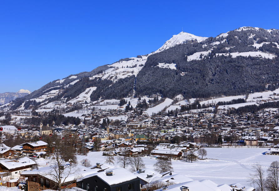 Freuen Sie sich auf die winterliche verschneite Berglandschaft.