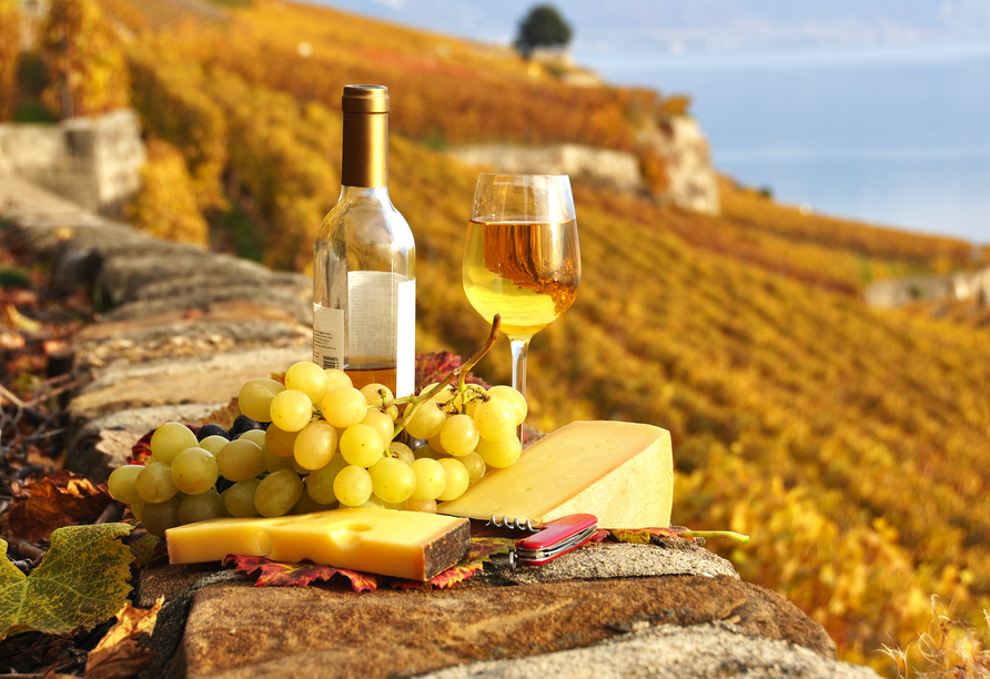 Genießen Sie einen guten Wein und ein Stück Käse während Ihrer Wanderreise.