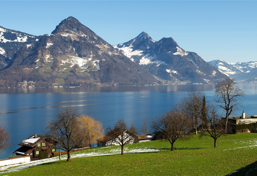 Aussicht von Ihrem Urlaubsort auf den Vierwaldstättersee im Frühjahr