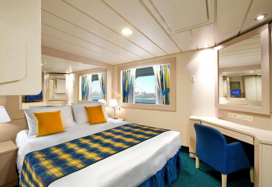 Beispiel einer Meerblickkabine an Bord der MSC Lirica
