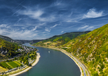 Genießen Sie während Ihrer Fahrt durch das UNESCO-Welterbe Oberes Mittelrheintal die Aussicht auf die Landschaft.