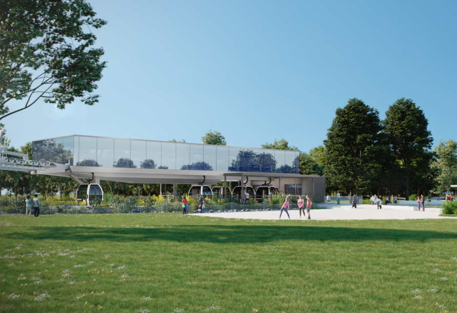 Mit der Seilbahn fährt man vom Luisenpark zum Spinelli-Park.