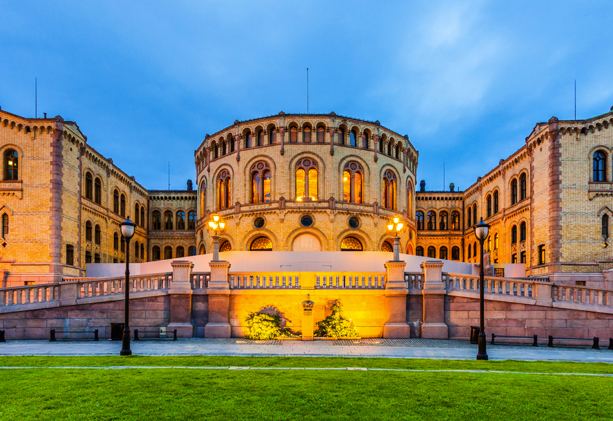 Das Parlamentsgebäude bzw. Storting-Gebäude in Oslo