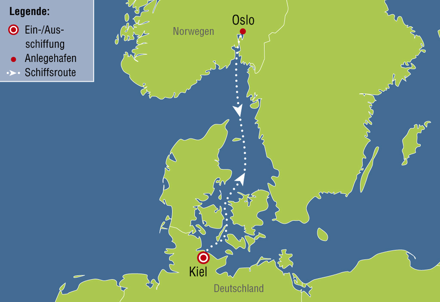 Reiseroute Color Line Minikreuzfahrt Kiel – Oslo