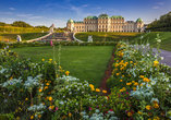 Im Frühling beginnen die Blumen im Schlossgarten Belvedere in Wien zu blühen.