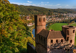 Blick über die Burg Schadeck auf Neckarsteinach am Neckar