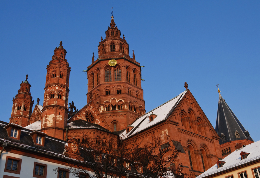 Der Mainzer Dom befindet sich direkt am Weihnachtsmarkt. 