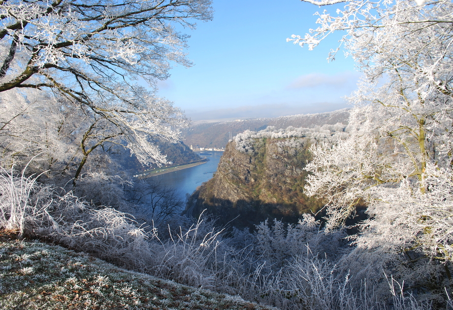 Das Mittelrheintal rund um den Loreleyfelsen ist auch im Winter äußerst malerisch.