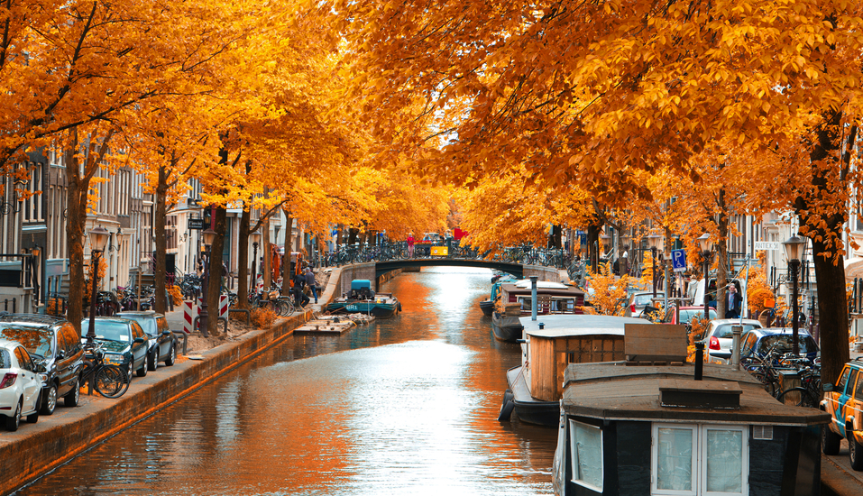 Im Oktober zeigt sich Amsterdam in einem gold-orangenen Herbstmantel.