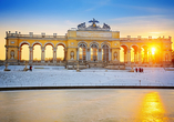Die pompösen Barockbauten Wiens erstrahlen im Winter in besonderem Glanz – hier: die Gloriette am Schloss Schönbrunn.