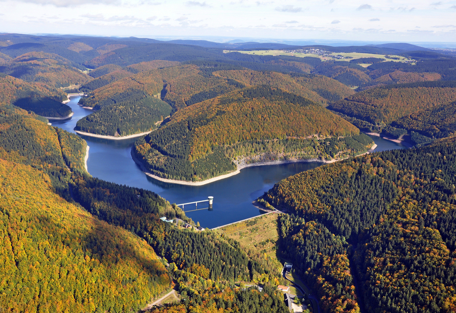 Der Rundweg um die Talsperre Schönbrunn zählt zu den schönsten Wanderwegen im Thüringer Wald!