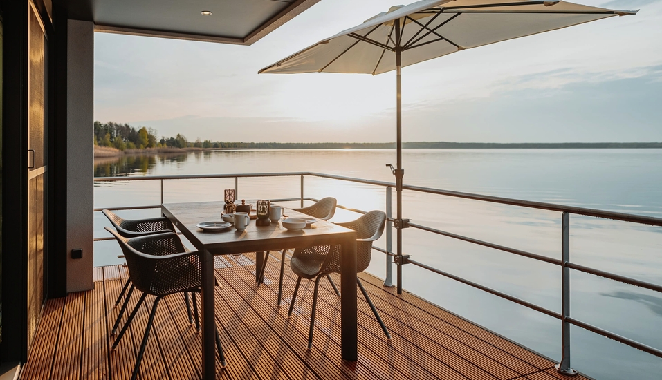 Genießen Sie ein paar sonnige Stunden auf der Terrasse Ihres Hausboots.