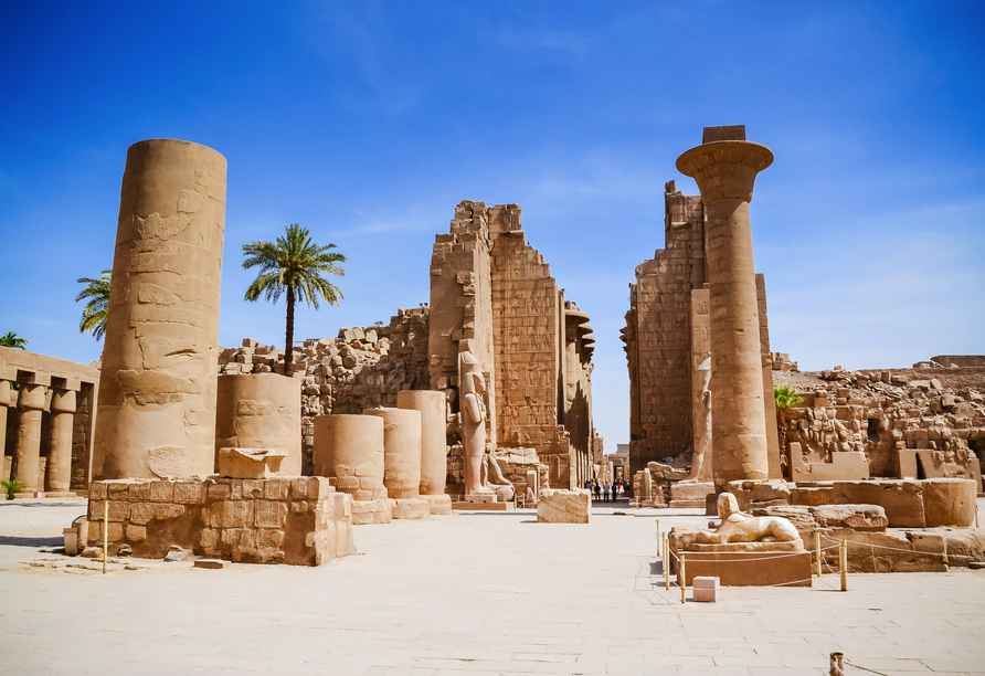 Sie besichtigen die historische Tempelstadt von Karnak – die größte, religiöse Anlage Ägyptens.