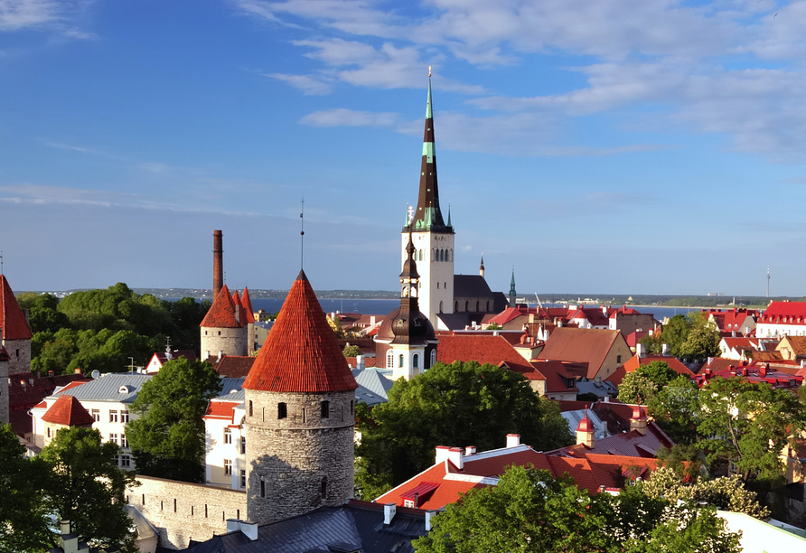 Blick auf Tallinn mit historischer Stadtmauer.