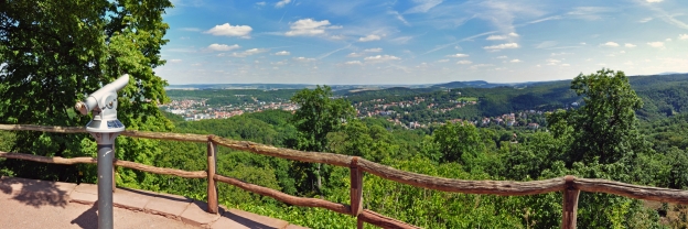 Blick von der Wartburg in Eisenach auf den Thüringer Wald.
