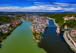 Die Dreiflüssestadt Passau beeindruckt mit der einzigartigen Lage an Donau, Inn und Ilz.